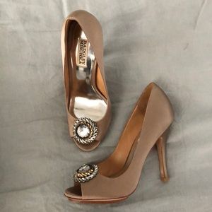 Beautiful Badgley Mischka rose gold open-toe heels